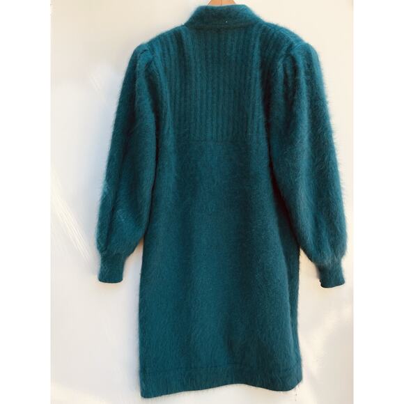 Fuzzy 80% Angora Sweater CONNIE A. LEE Green Cardigan S/M VTG Coquette - Picture 5 of 5